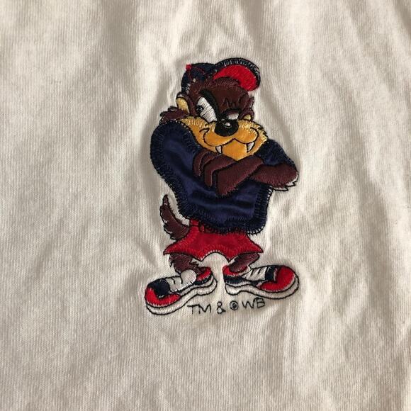 White Vintage Embroidered Tasmanian Devil Graphic Tank Top - Picture 3 of 4